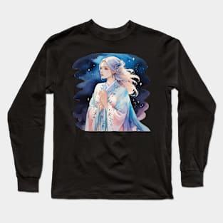 Anime Girl Watercolor Drawing Long Sleeve T-Shirt